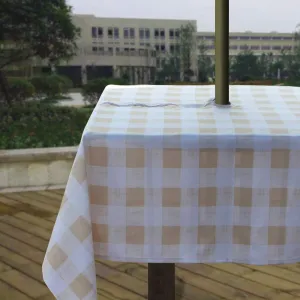 Melaluxe Spring/Summer Wrinkle-Free Waterproof Outdoor Tablecloth with Umbrella Hole and Zipper, Beige Checkered, 60 Inch Square