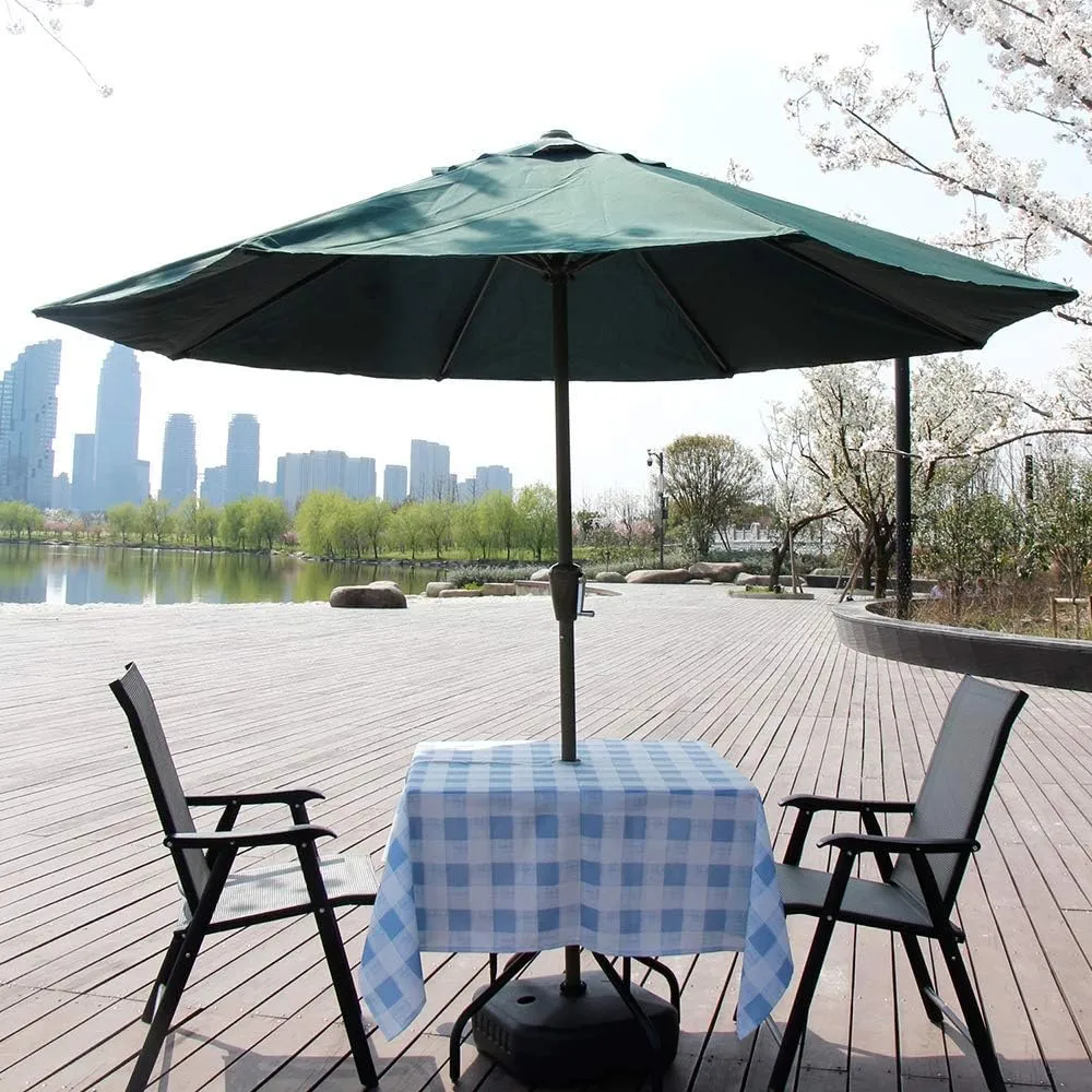 Melaluxe Spring/Summer Wrinkle-Free Waterproof Outdoor Tablecloth with Umbrella Hole and Zipper, Blue Checkered, 60 Inch Square