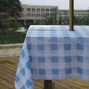 Melaluxe Spring/Summer Wrinkle-Free Waterproof Outdoor Tablecloth with Umbrella Hole and Zipper, Blue Checkered, 60 Inch Square