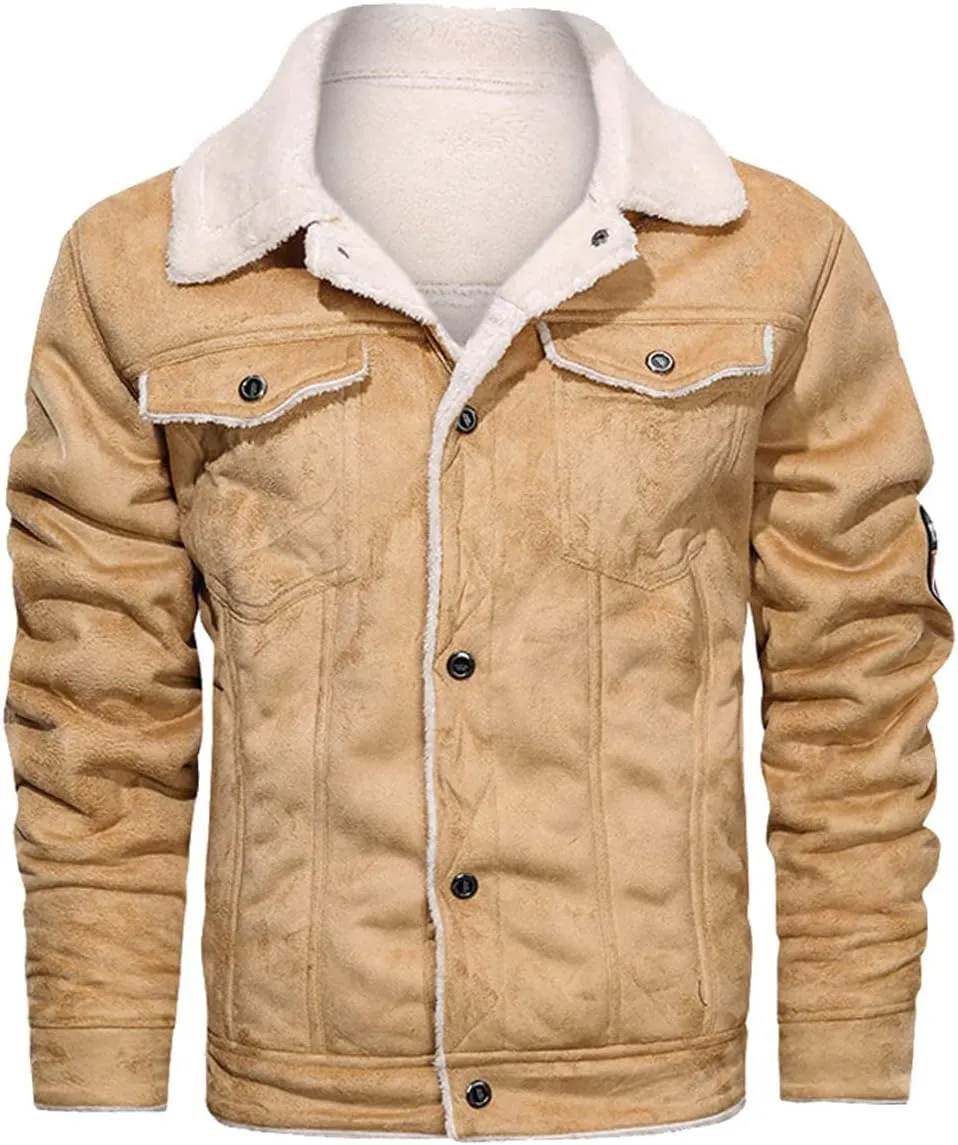Men Bronze Biker Genuine Suede Airforce Sherpa Shearling Faux Fur Lined Motorcycle Rider Thick Warm Classic Leather Jacket (US, Alpha, X-Small, Regular, Regular, Bronze)
