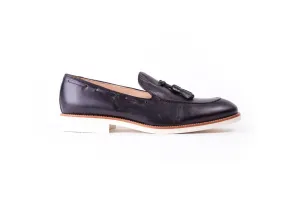 Men's Black & Tan Accented Tassel Loafer with White Sole (EX-152)