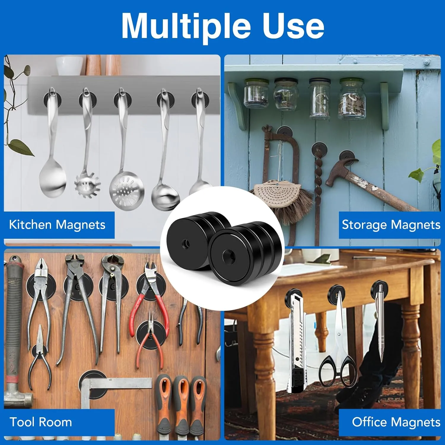 MIKEDE 10 Pack Strong Magnets Heavy Duty, Neodymium Cup Magnets with Countersunk Hole, Stainless Screw for Wall Mounting, Rare Earth Magnets Black Round Base Disc Magnet 1.4" D x 0.27" H