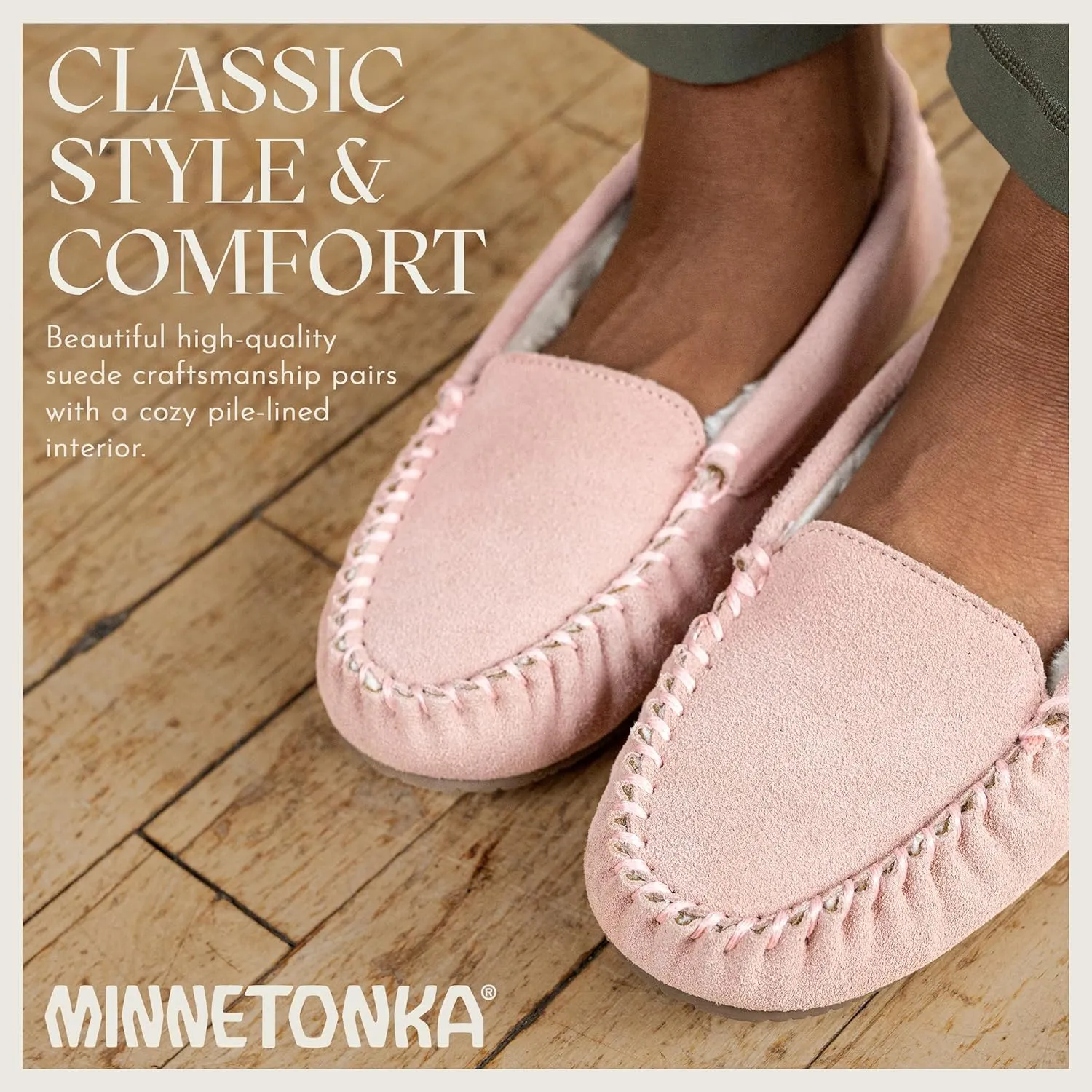 Minnetonka Cosi Venetian – Cozy Indoor Slippers for Women with Durable Rubber Hard Sole Design, Genuine Suede and Soft Pile Lining