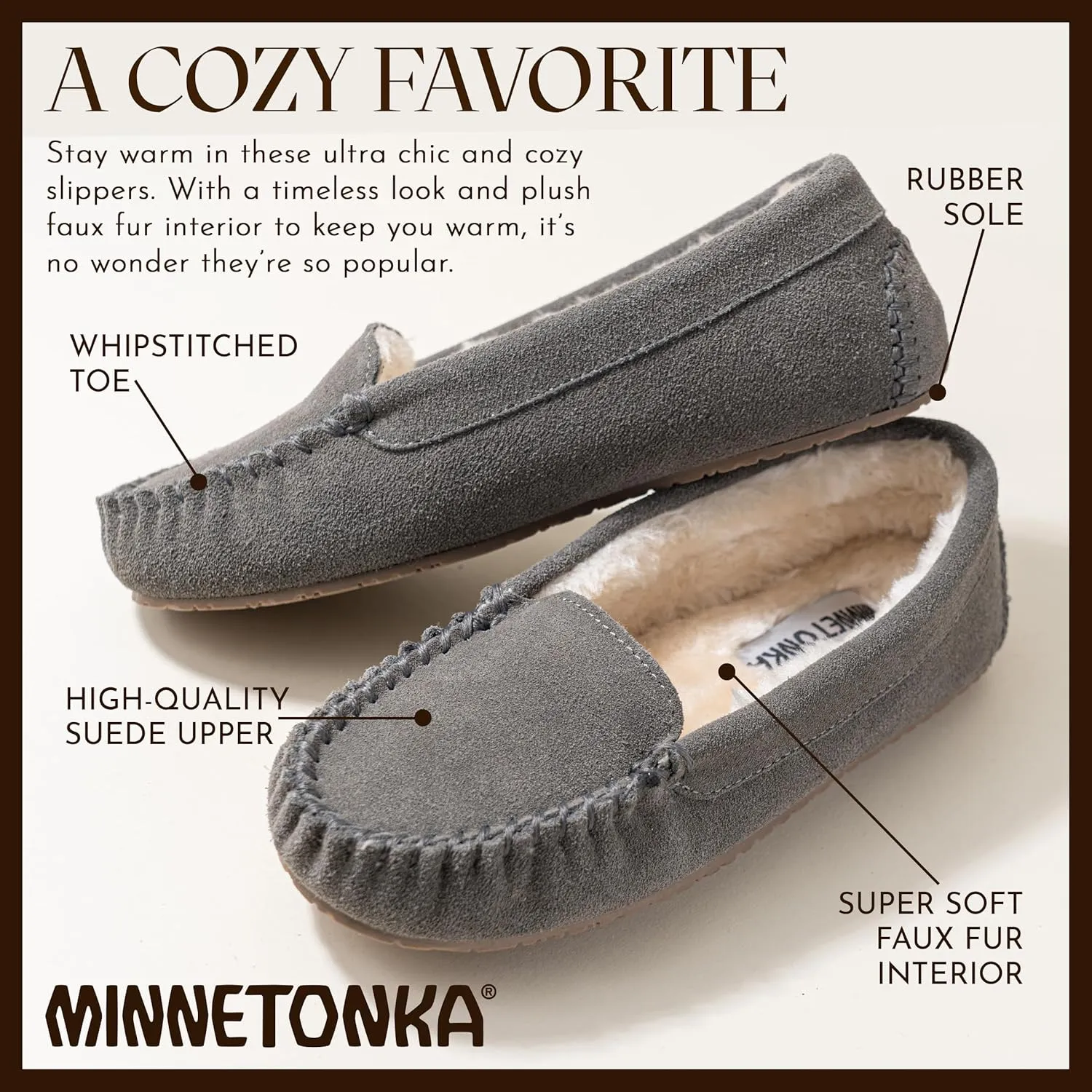 Minnetonka Cosi Venetian – Cozy Indoor Slippers for Women with Durable Rubber Hard Sole Design, Genuine Suede and Soft Pile Lining