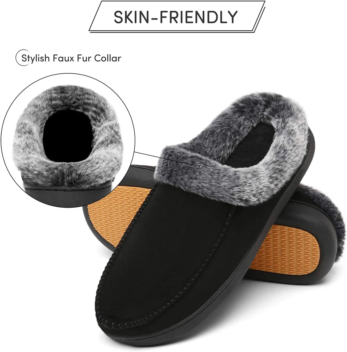 Mishansha Women's House Shoes Memory Foam Suede Moccasin Slippers Winter Warm Fleece Lined Home Shoes with Anti-Skid Rubber Sole