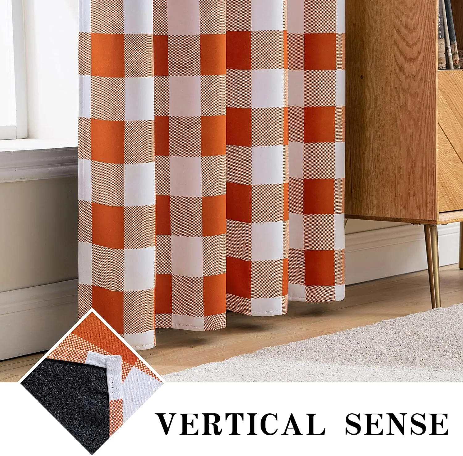 MIULEE Buffalo Plaid Blackout Curtains for Fall 63 Inches Long Thermal Insulated Window Drapes with Printed Plaid for Living Room 2 Panels 52 Inch by 63 Inch Orange and White