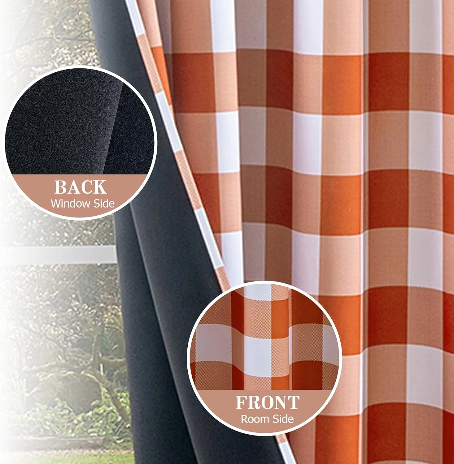 MIULEE Buffalo Plaid Blackout Curtains for Fall 63 Inches Long Thermal Insulated Window Drapes with Printed Plaid for Living Room 2 Panels 52 Inch by 63 Inch Orange and White