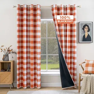 MIULEE Buffalo Plaid Blackout Curtains for Fall 63 Inches Long Thermal Insulated Window Drapes with Printed Plaid for Living Room 2 Panels 52 Inch by 63 Inch Orange and White