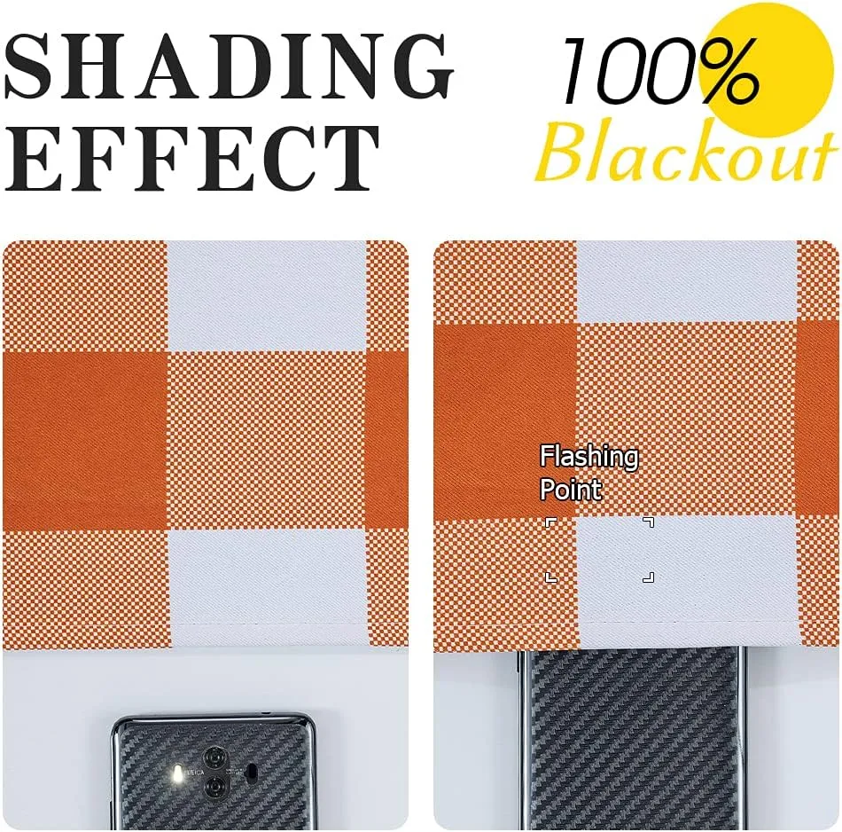 MIULEE Buffalo Plaid Blackout Curtains for Fall 63 Inches Long Thermal Insulated Window Drapes with Printed Plaid for Living Room 2 Panels 52 Inch by 63 Inch Orange and White
