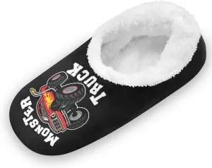 Monster Truck Black Slippers for Kids Home House Fuzzy Slipper Indoor Soft Plush Fleece Non Slip Casual Shoes for Boys Girls, XS
