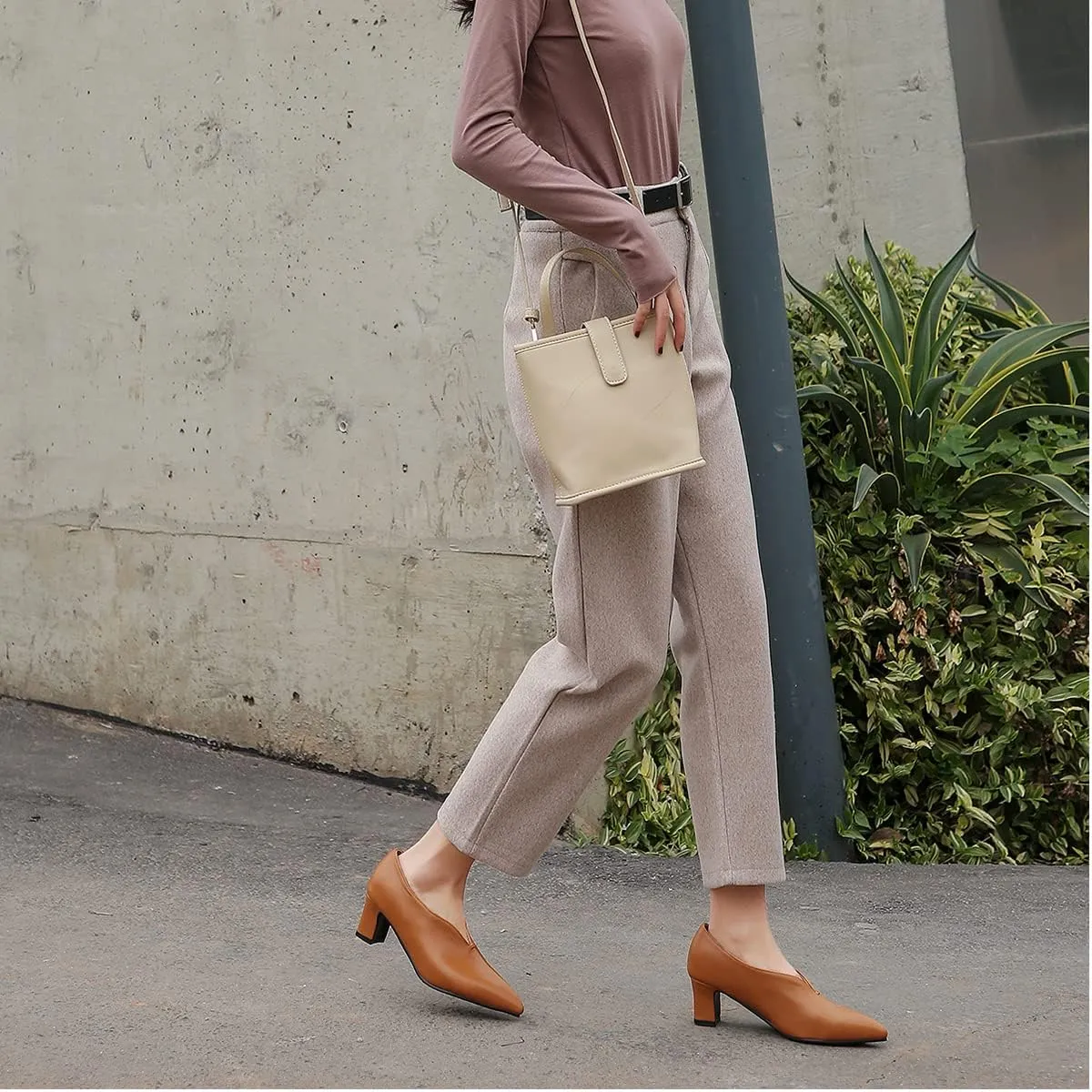 MOOMMO Women Comfortable Chunky Block Heel Pumps Shoes Pointed Toe Slip on Suede Penny Loafers Mid Heel Closed Pointy Toe Work Shoes Office Patchwork Ladies Dressy Fall Fashion Elegant 4-13 M US