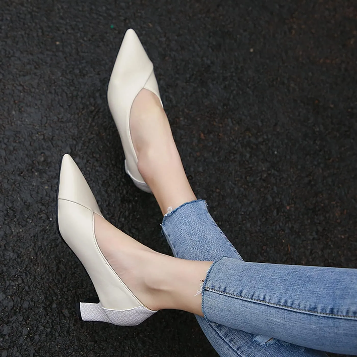 MOOMMO Women Comfortable Chunky Block Heel Pumps Shoes Pointed Toe Slip on Suede Penny Loafers Mid Heel Closed Pointy Toe Work Shoes Office Patchwork Ladies Dressy Fall Fashion Elegant 4-13 M US
