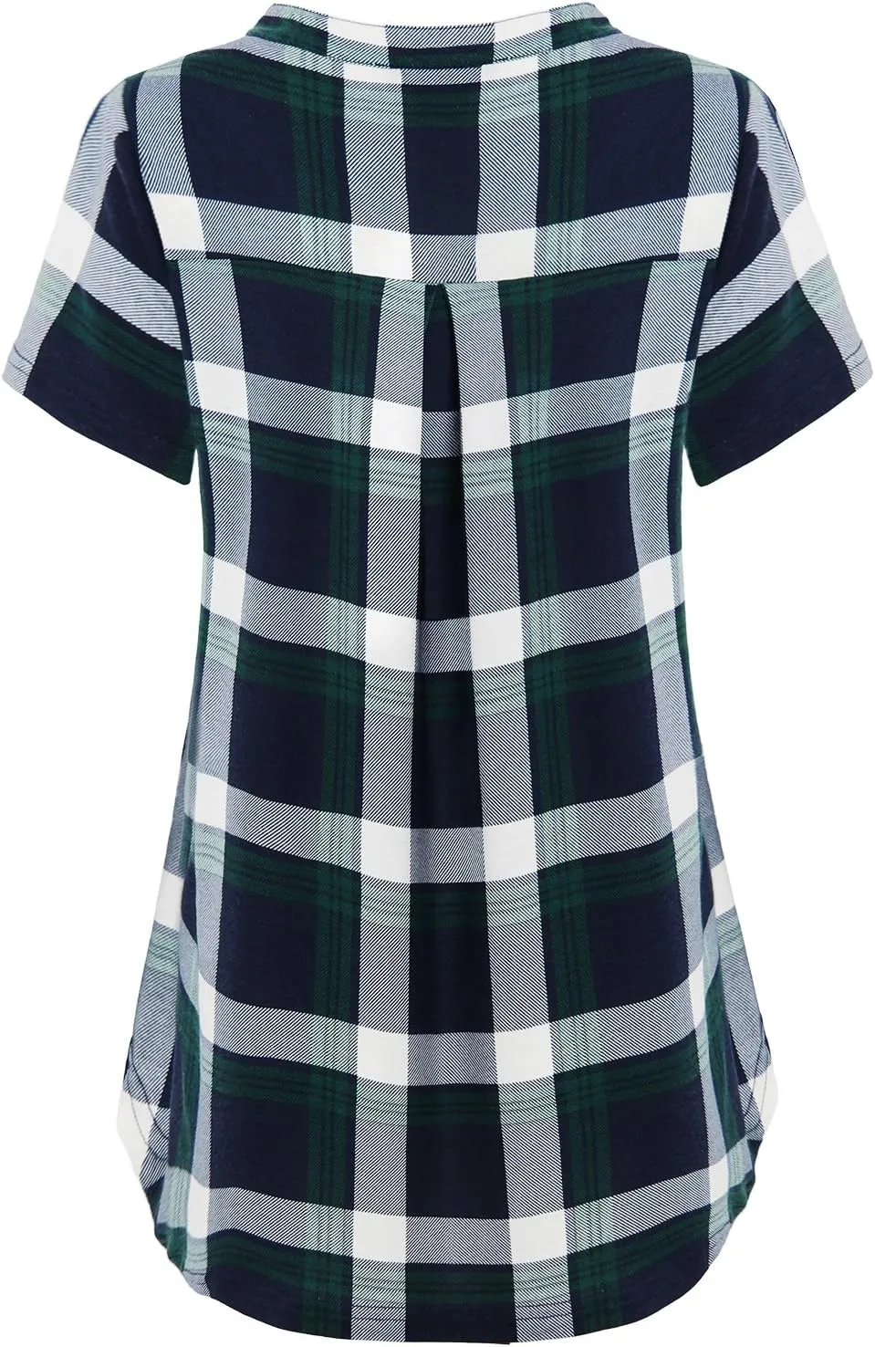 MOQIVGI Womens Notch Neck Short Sleeve Plaid Shirts Checkered Blouse Tops