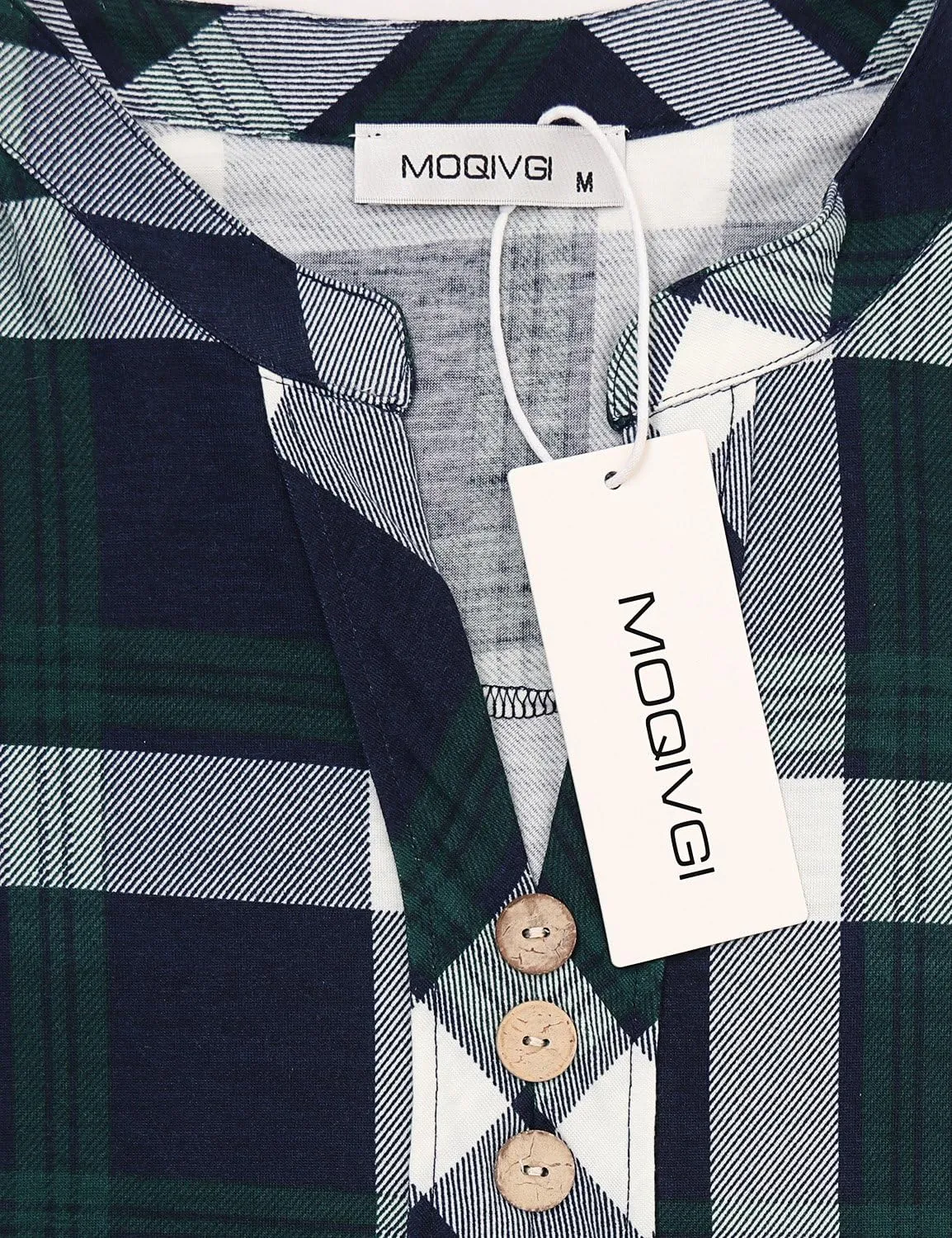 MOQIVGI Womens Notch Neck Short Sleeve Plaid Shirts Checkered Blouse Tops