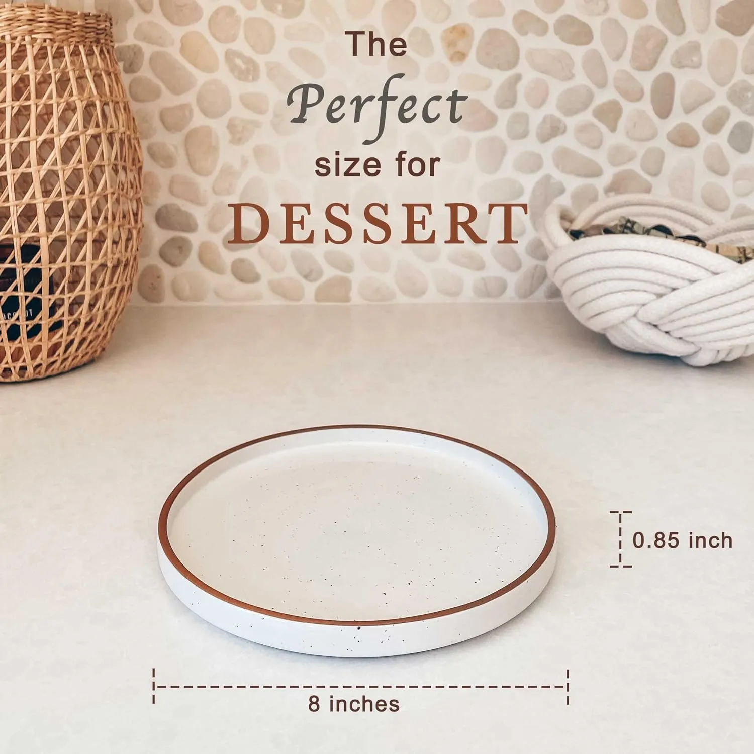 Mora Ceramic Flat Plates Set of 6-8 in - The Dessert, Salad, Appetizer, Small Lunch, etc Plate. Microwave, Oven, and Dishwasher Safe, Scratch Resistant. Kitchen Porcelain Dish - Vanilla White