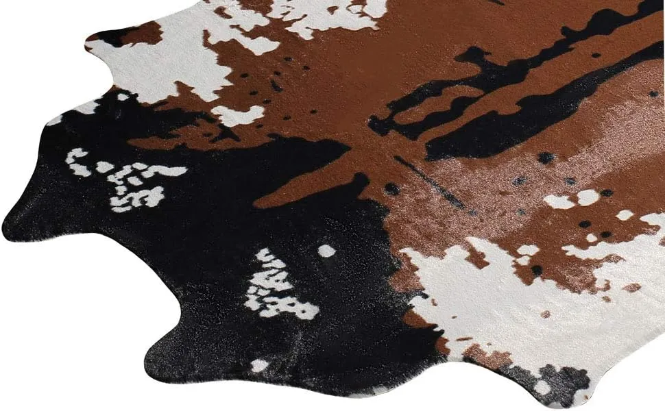 MustMat Brown Faux Cowhide Rug Western Cowboy 5.2'X4.6' Cow Print Fur Skin Area Carpet for Living Room