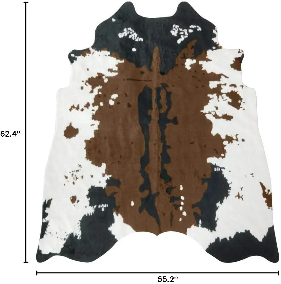 MustMat Brown Faux Cowhide Rug Western Cowboy 5.2'X4.6' Cow Print Fur Skin Area Carpet for Living Room