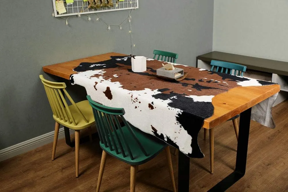 MustMat Brown Faux Cowhide Rug Western Cowboy 5.2'X4.6' Cow Print Fur Skin Area Carpet for Living Room