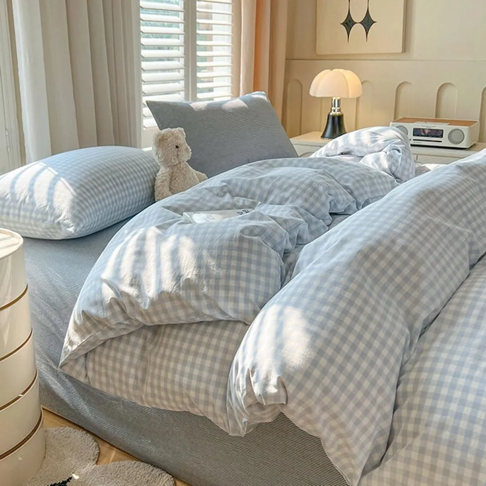 Nayoroom Gingham Duvet Cover King Size Blue White Plaid Checkered Comforter Cover Grid Farmhouse Bedding Set 3 Pcs Soft Breathable Washed Microfiber Gifts for Women Men