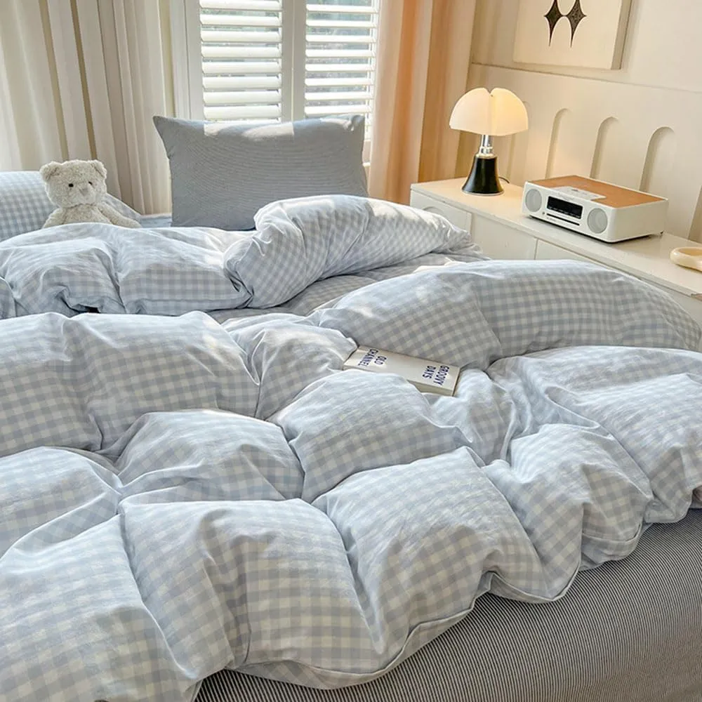 Nayoroom Gingham Duvet Cover Queen Size Blue White Plaid Checkered Comforter Cover 3 Pcs Soft Breathable Washed Microfiber Grid Farmhouse Bedding Set with Pillow Shams