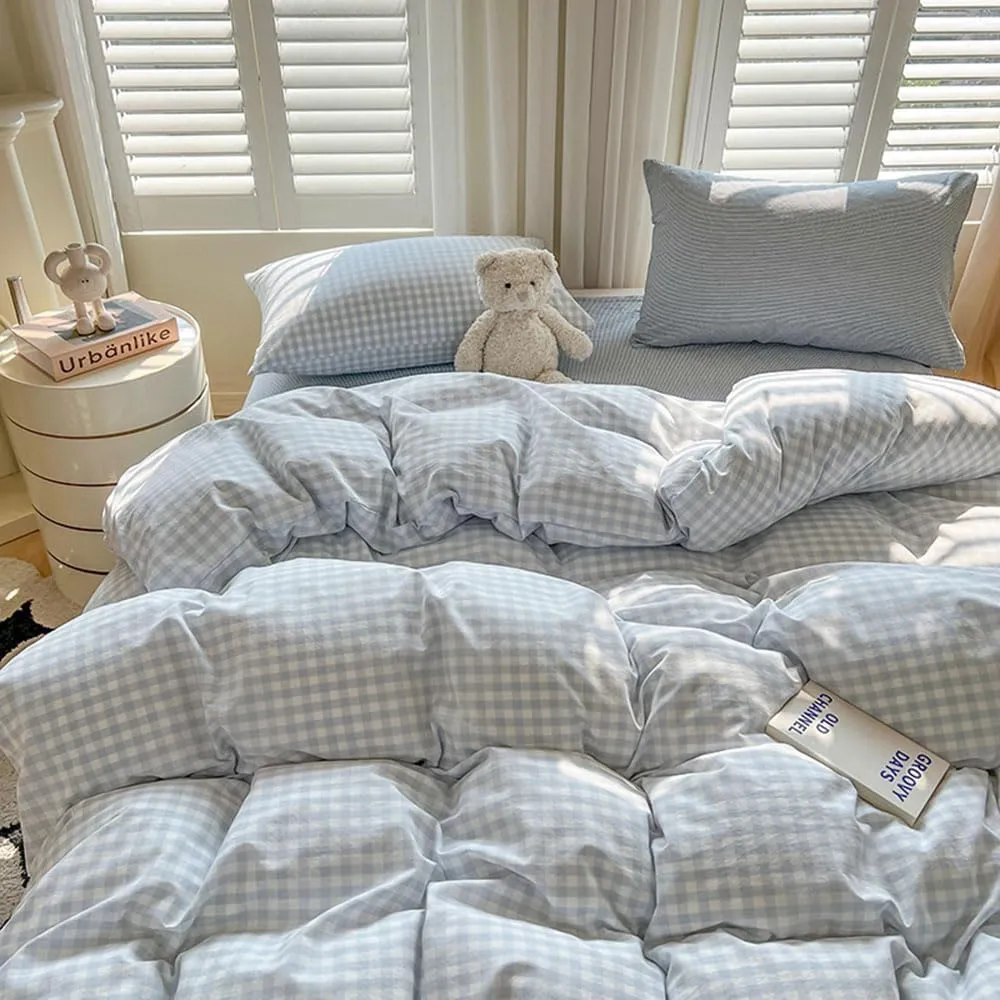 Nayoroom Gingham Duvet Cover Queen Size Blue White Plaid Checkered Comforter Cover 3 Pcs Soft Breathable Washed Microfiber Grid Farmhouse Bedding Set with Pillow Shams