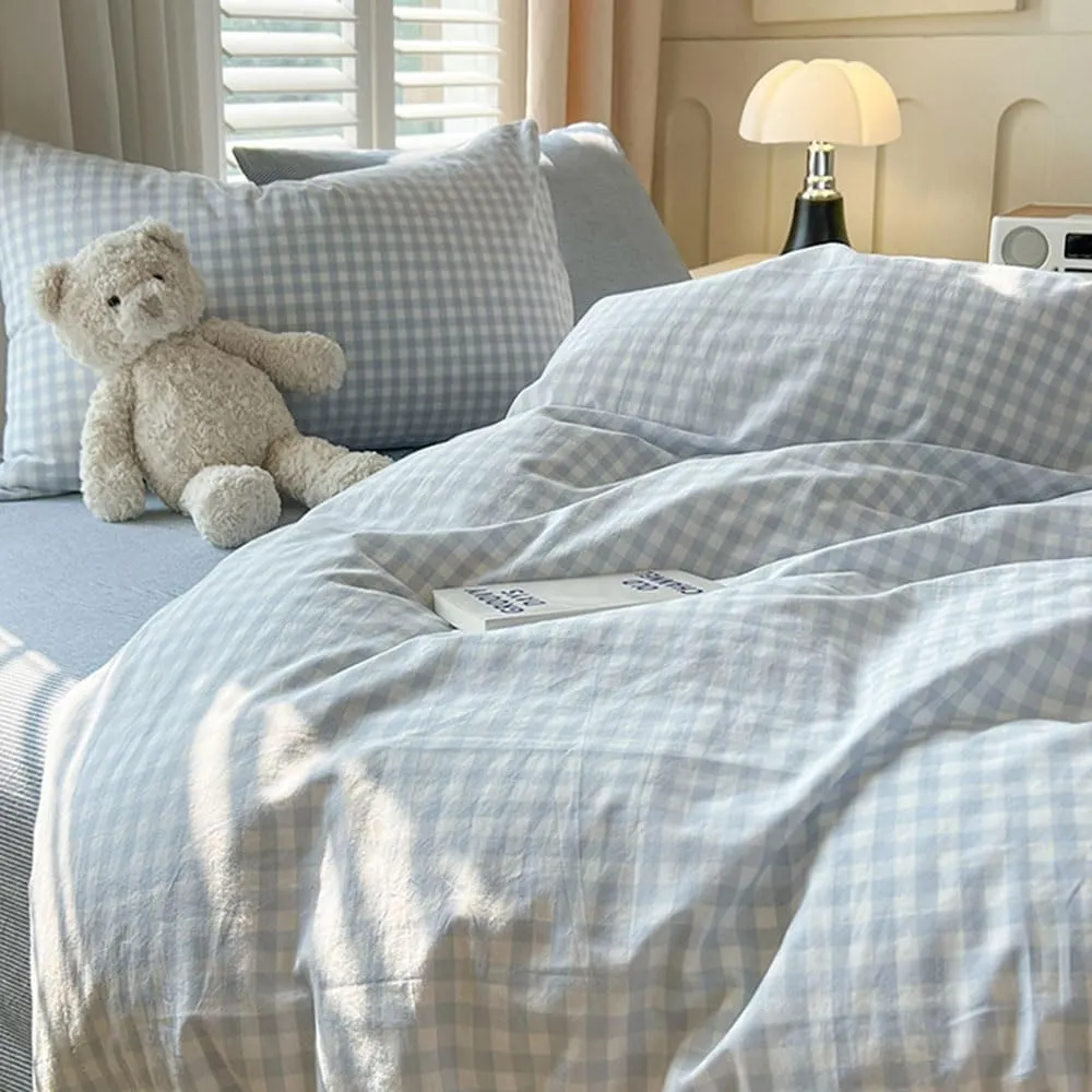 Nayoroom Gingham Duvet Cover Queen Size Blue White Plaid Checkered Comforter Cover 3 Pcs Soft Breathable Washed Microfiber Grid Farmhouse Bedding Set with Pillow Shams