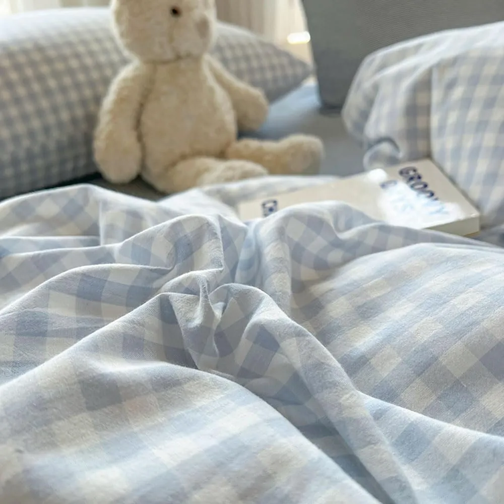 Nayoroom Gingham Duvet Cover Queen Size Blue White Plaid Checkered Comforter Cover 3 Pcs Soft Breathable Washed Microfiber Grid Farmhouse Bedding Set with Pillow Shams