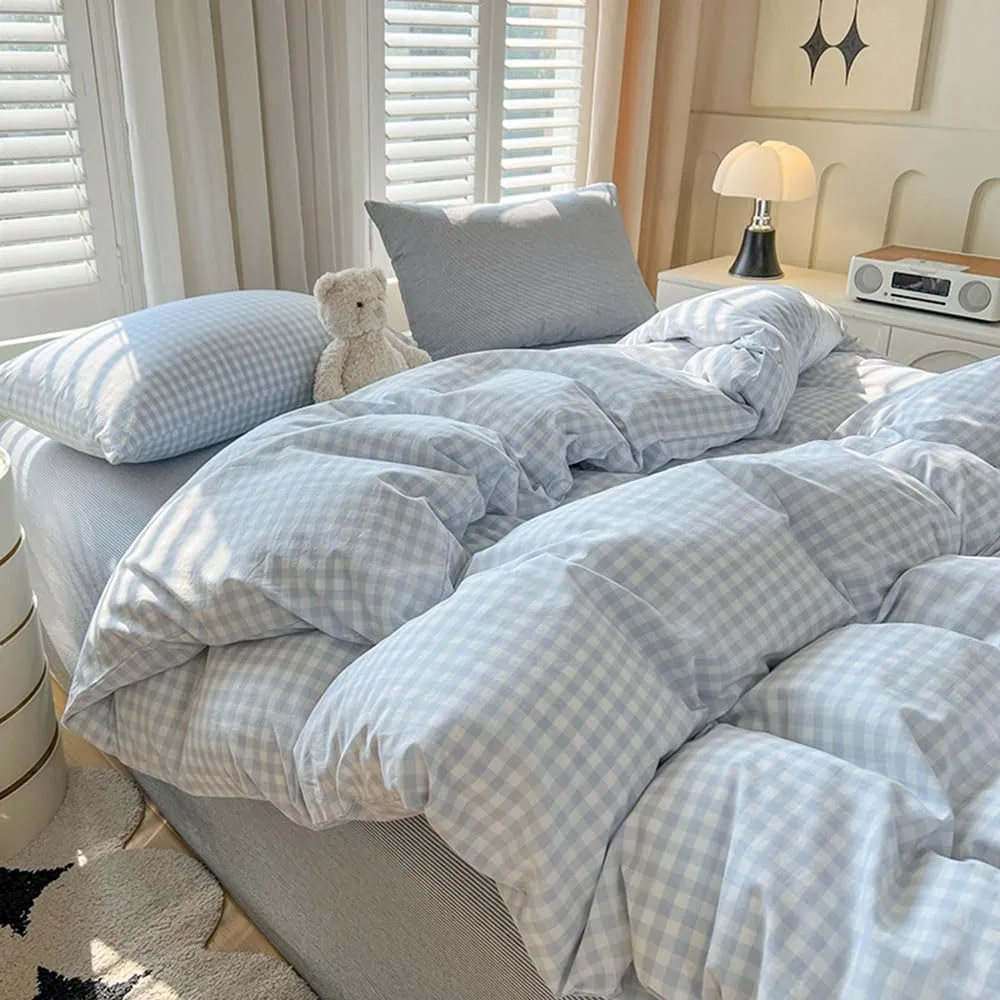 Nayoroom Gingham Duvet Cover Queen Size Blue White Plaid Checkered Comforter Cover 3 Pcs Soft Breathable Washed Microfiber Grid Farmhouse Bedding Set with Pillow Shams