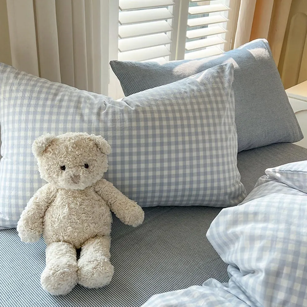 Nayoroom Gingham Duvet Cover Queen Size Blue White Plaid Checkered Comforter Cover 3 Pcs Soft Breathable Washed Microfiber Grid Farmhouse Bedding Set with Pillow Shams