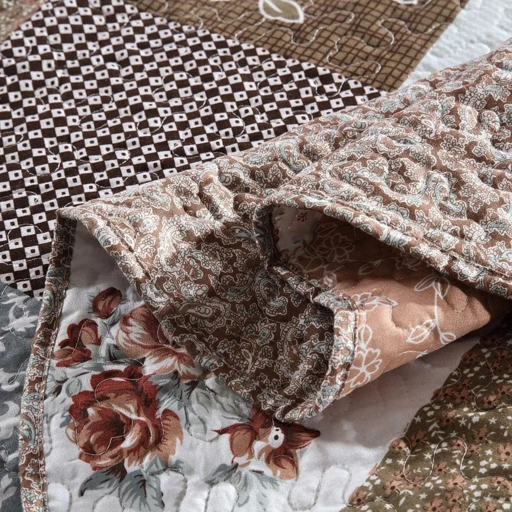 NEWLAKE Quilt Bedspread Sets-Checkered Floral Reversible Coverlet Set,Queen Size
