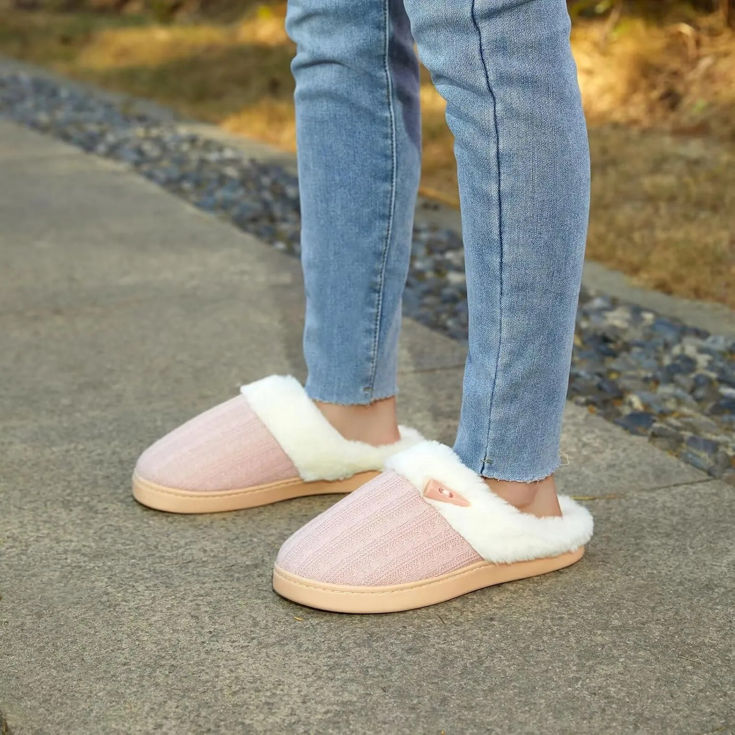 NineCiFun Women's Slip on Fuzzy House Slippers Memory Foam Slippers Scuff Outdoor Indoor Warm Plush Bedroom Shoes with Faux Fur Lining