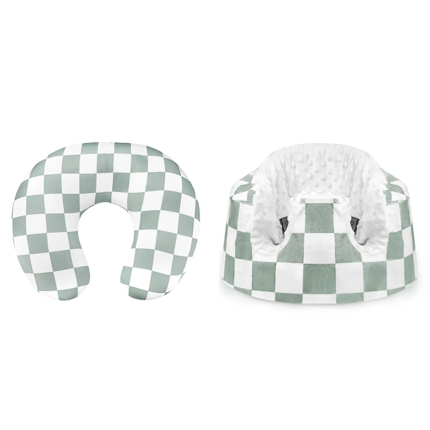 Nursing Pillow Cover and Baby Seat Cover for Bumbo Seat, Green Checkered