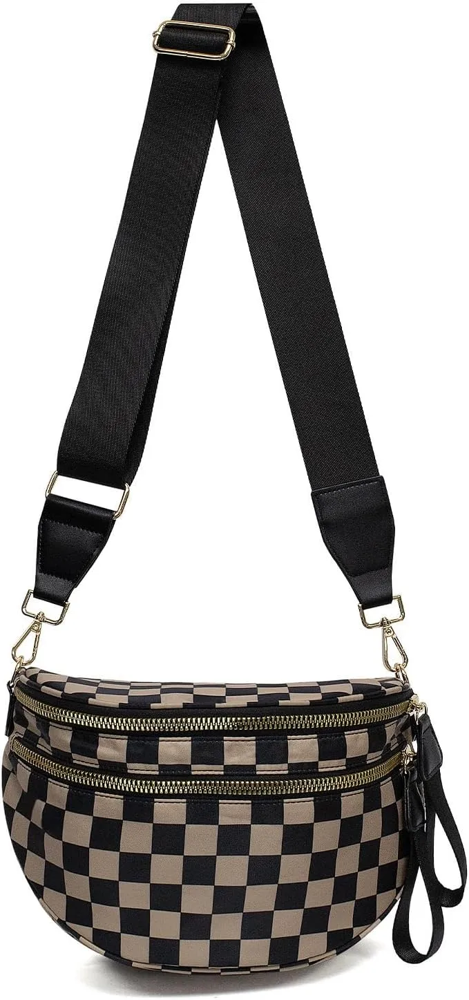 Nuvore Crossbody Bag, Nuvore ComfortBag, Spacious Stylish Checkered Bum Bag, Checkered Crossbody Bag for Women
