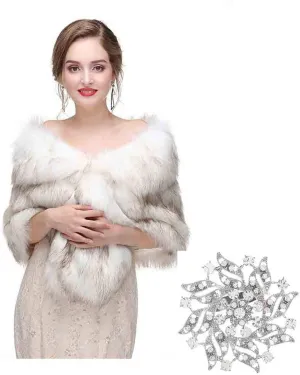 Olbye Women’s Faux Fur Wrap White Wedding Shawls Faux Fur Stole Shrug Fur Cape 1920s Fur Wraps for Evening Dresses