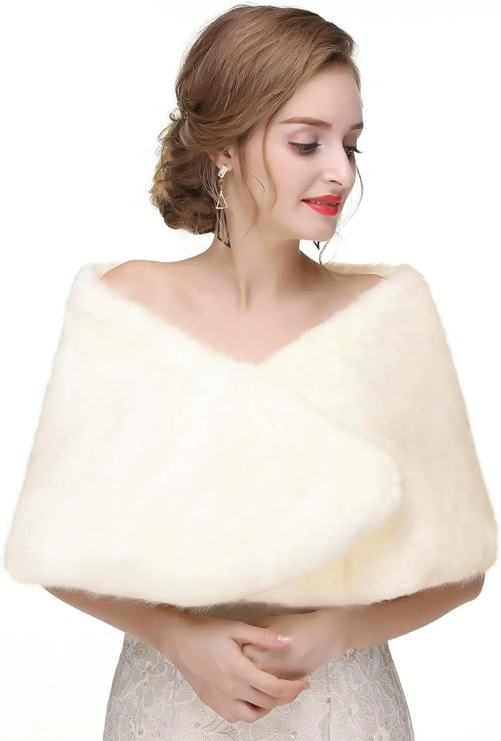 Olbye Yfe Women's Faux Fur Shawls Wraps Wedding Sleeveless Fur Wrap Shawl For Women 1920s Fur Stole Capelet