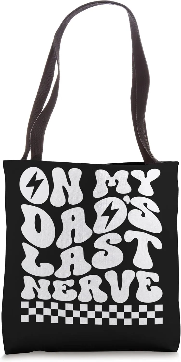 On My Dad's Last Nerve With Lightning Bolt Checkered Retro Tote Bag