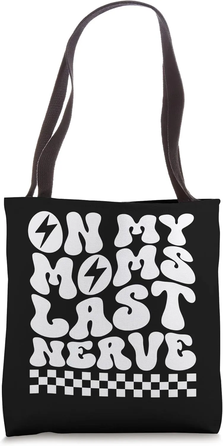 On My Mom's Last Nerve With Lightning Bolt Checkered Retro Tote Bag