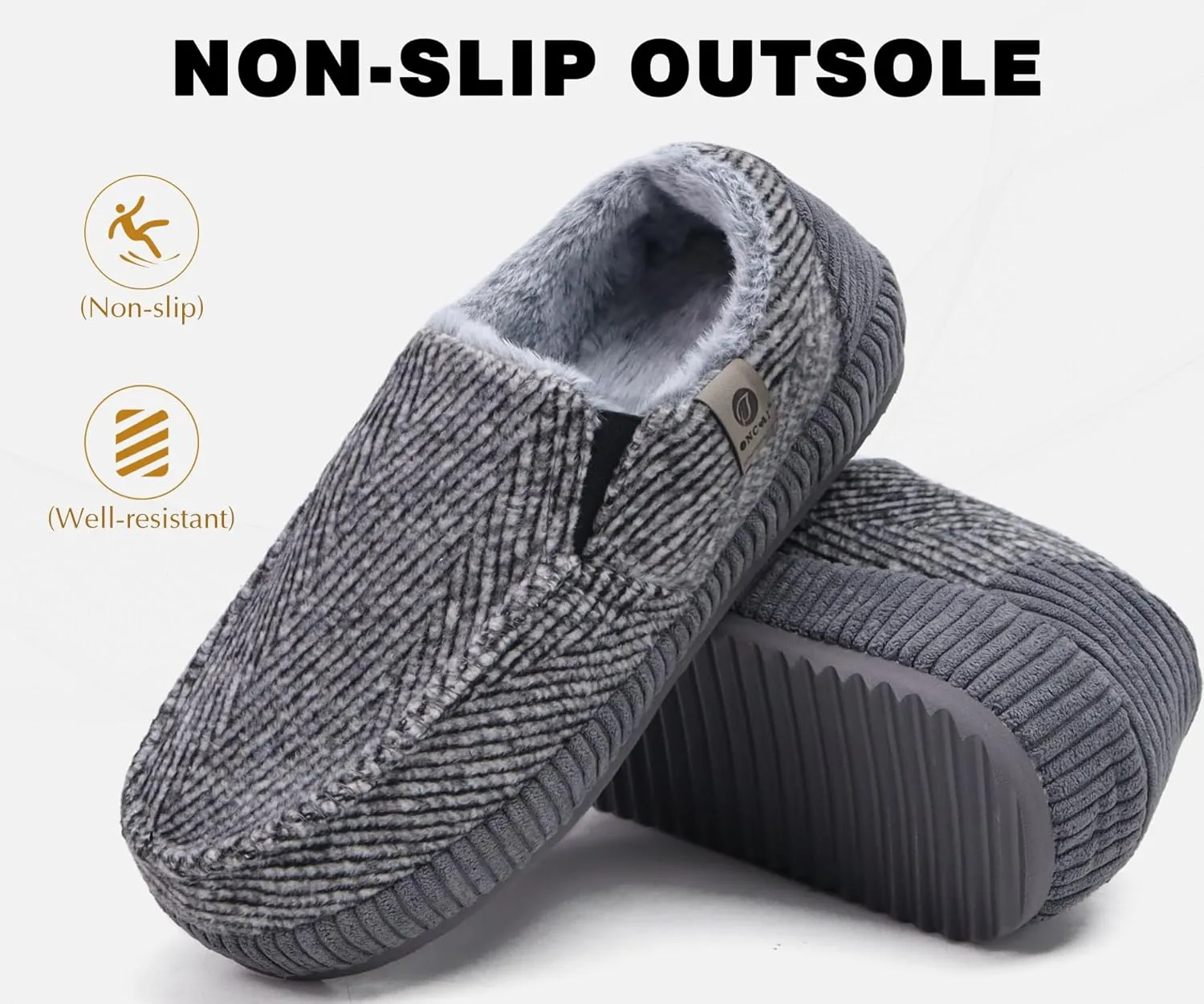 ONCAI Mens Clog Slippers with Arch Support Stripe Faux Fur Cotton-Blend High-Density Memory Foam Warm House Slippers Slip-on Indoor Outdoor Rubber Sole Size 7-16