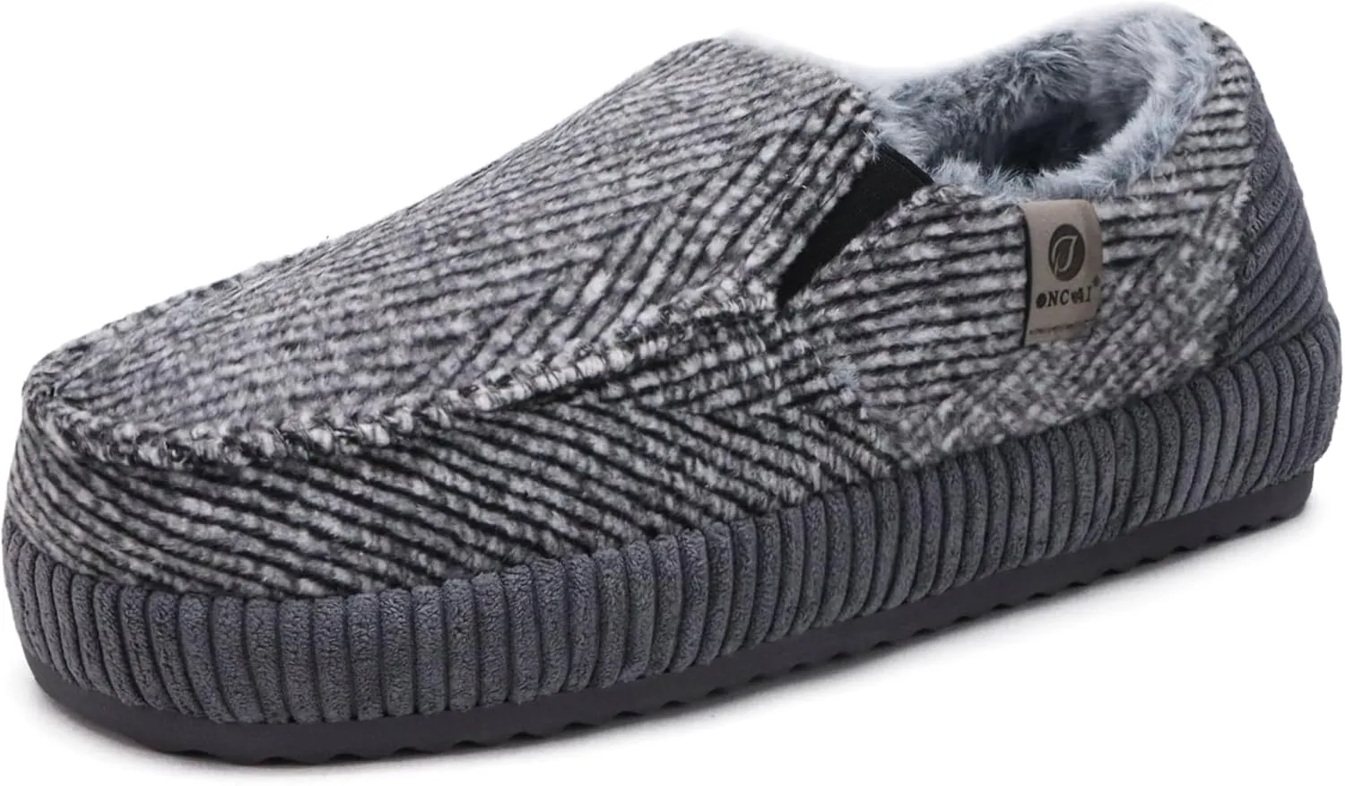 ONCAI Mens Clog Slippers with Arch Support Stripe Faux Fur Cotton-Blend High-Density Memory Foam Warm House Slippers Slip-on Indoor Outdoor Rubber Sole Size 7-16