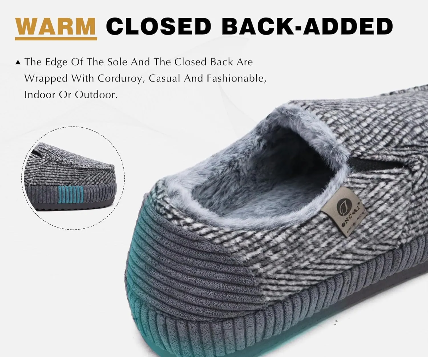 ONCAI Mens Clog Slippers with Arch Support Stripe Faux Fur Cotton-Blend High-Density Memory Foam Warm House Slippers Slip-on Indoor Outdoor Rubber Sole Size 7-16