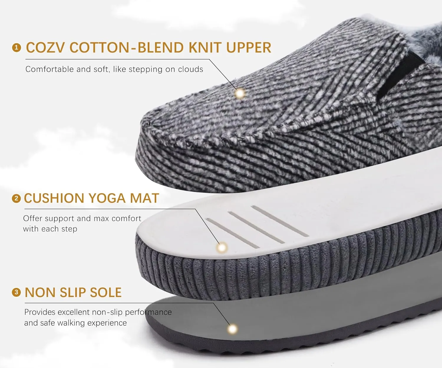 ONCAI Mens Clog Slippers with Arch Support Stripe Faux Fur Cotton-Blend High-Density Memory Foam Warm House Slippers Slip-on Indoor Outdoor Rubber Sole Size 7-16