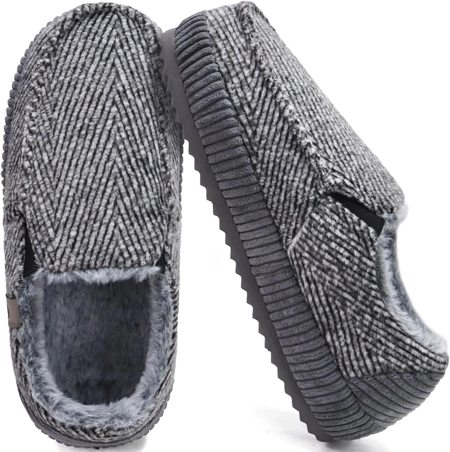 ONCAI Mens Clog Slippers with Arch Support Stripe Faux Fur Cotton-Blend High-Density Memory Foam Warm House Slippers Slip-on Indoor Outdoor Rubber Sole Size 7-16