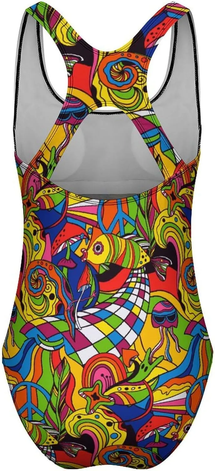 One Piece Swimsuit for Women Cute Tiger Checkered Bathing Suits Racerback Swimsuits Tummy Control Padded Swimwear
