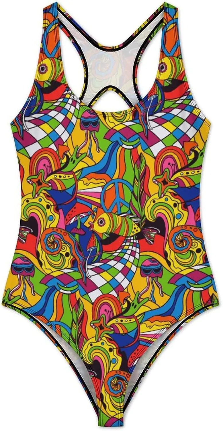 One Piece Swimsuit for Women Cute Tiger Checkered Bathing Suits Racerback Swimsuits Tummy Control Padded Swimwear