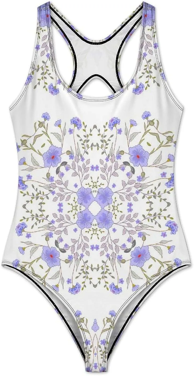 One Piece Swimsuit for Women Tropical Leaf Checkered Bathing Suits Racerback Swimsuits Tummy Control Padded Swimwear