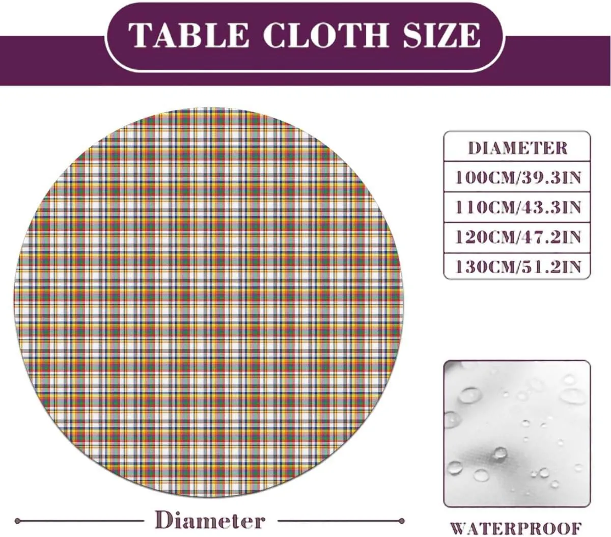 Orange Light Blue Round Fitted Table Cloth Cover Elastic ​Edged Retro Red Checkered Modern Table Cloth Round Elastic Edge Fitted Table Cover Abstract Fit for 40"-43" Table