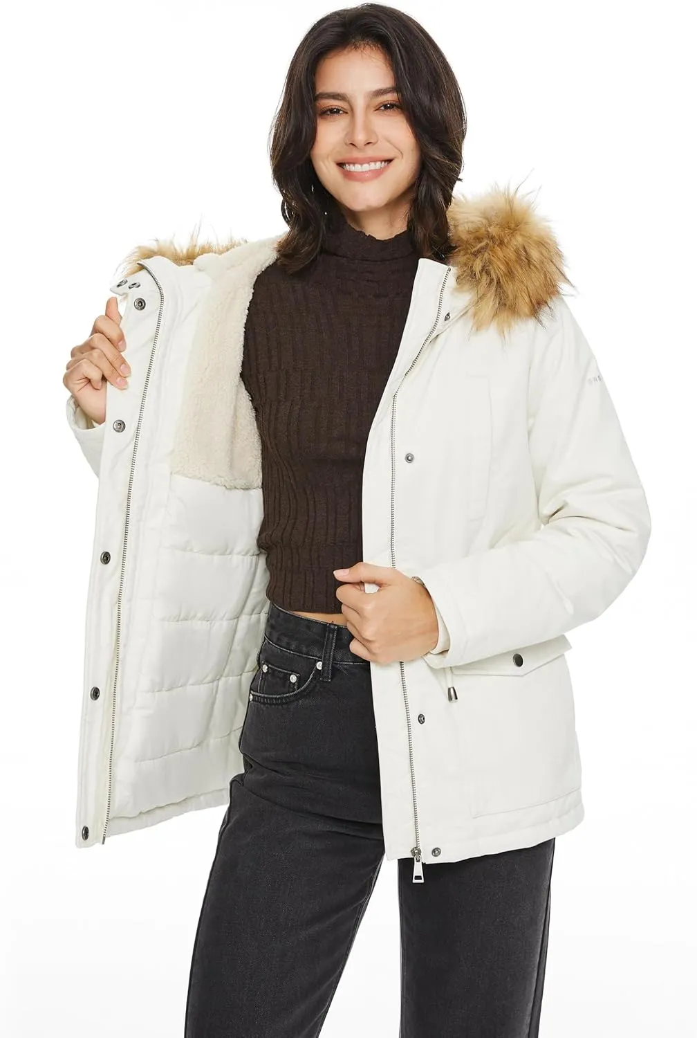 Orolay Women's Winter Parka Jacket Hooded Warm Coat Padded Jacket with Detachable Faux Fur