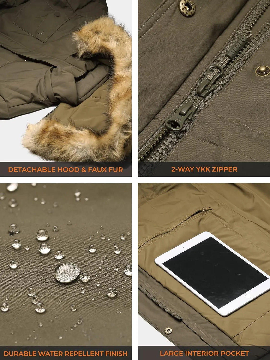 ORORO Women's Heated Parka Jacket with Thermolite Insulation and Detachable Hood, Long Heated Coat