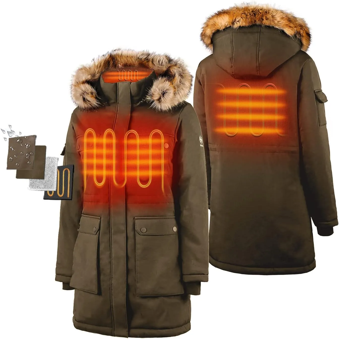 ORORO Women's Heated Parka Jacket with Thermolite Insulation and Detachable Hood, Long Heated Coat