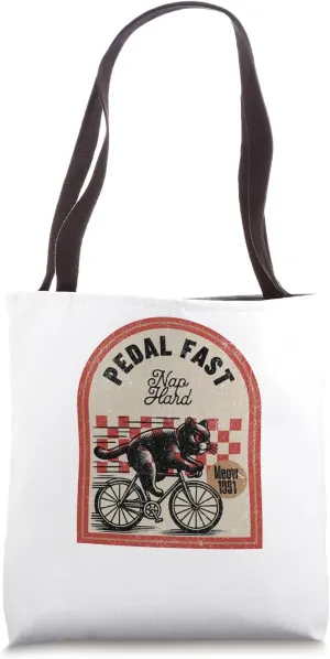 Pedal Fast, Nap Hard – Vintage Cat Cycling Tote Bag
